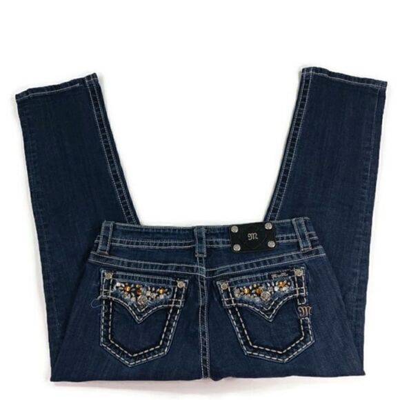 Miss Me- Dark Wash Boyfriend Capri Studded Embellished Jeans SJ807, Size 27 - Picture 1 of 10